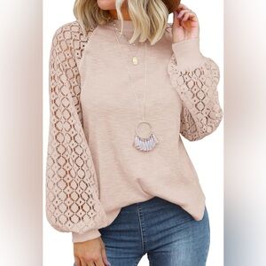 Women’s Long Sleeve Tops Lace Casual Loose Blouses T Shirts